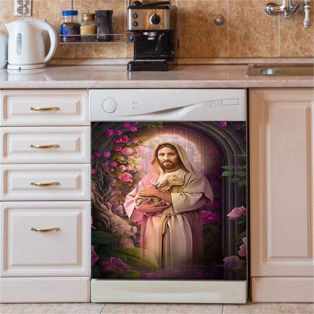 Jesus Holding A Lamb Dishwasher Cover , Jesus Dishwasher Stickers, Jesus Kitchen Decor