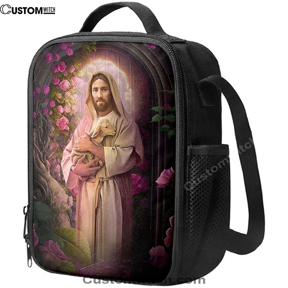 Jesus Holding A Lamb Lunch Bag - Jesus Art, Christian Lunch Box For School, Picnic