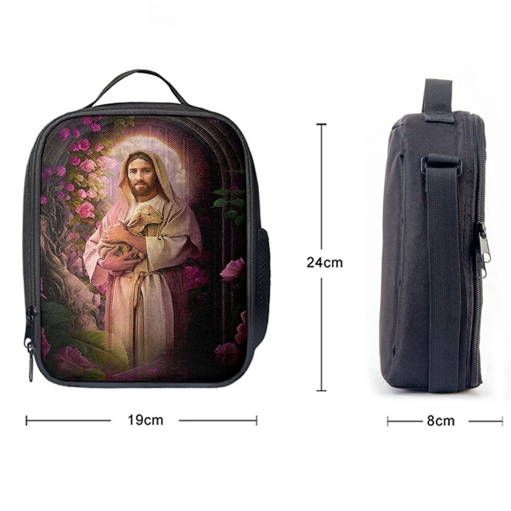 Jesus Holding A Lamb Lunch Bag - Jesus Art, Christian Lunch Box For School, Picnic