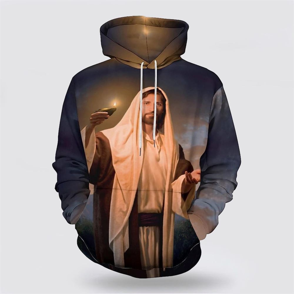 Jesus Holding Candle 3D Hoodies For Women Men, God 3D Printed Hoodie, Christian Apparel Hoodies