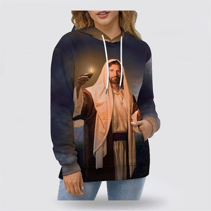 Jesus Holding Candle 3D Hoodies For Women Men, God 3D Printed Hoodie, Christian Apparel Hoodies
