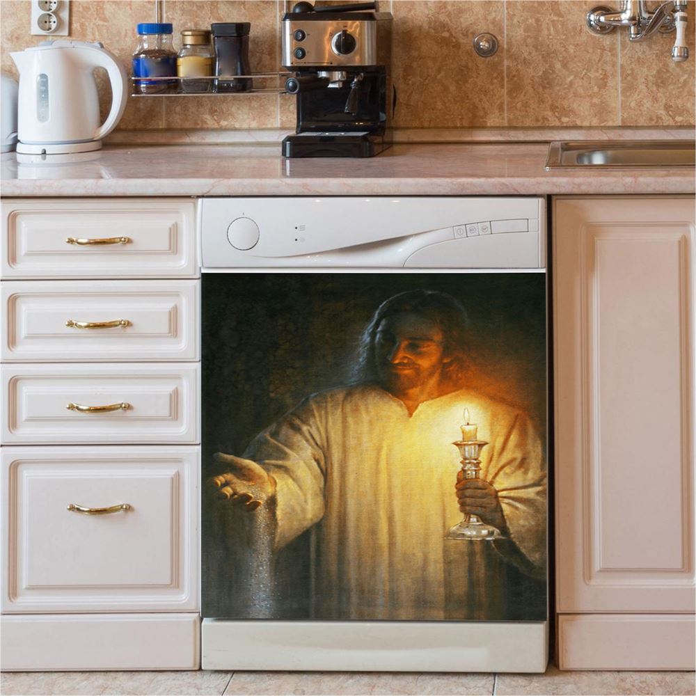 Jesus Holding Candle Dishwasher Cover, Jesus Christ Dishwasher Stickers, Christian Kitchen Decor