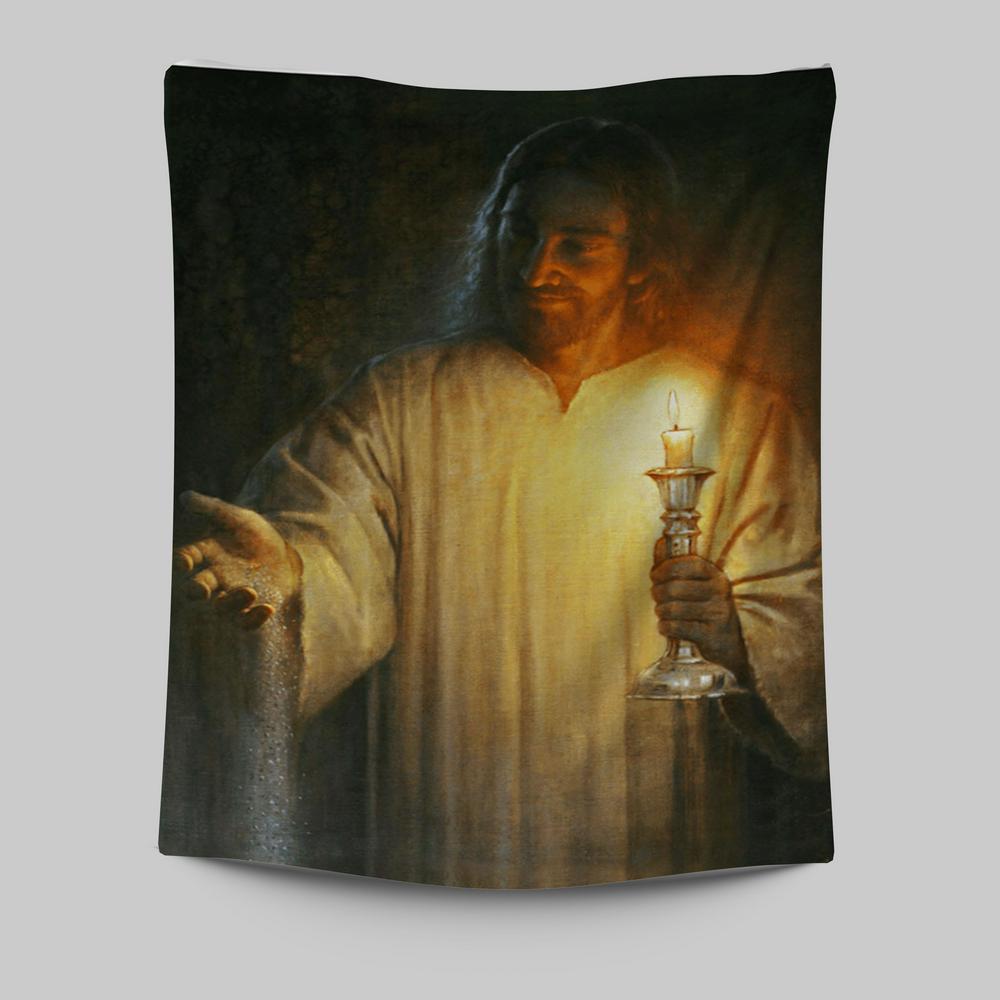 Jesus Holding Candle Tapestry Prints - Jesus Christ Tapestry Art - Christian Wall Decor