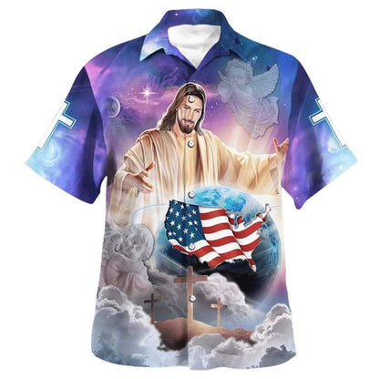 Jesus Holding Earth Hawaiian Shirt For Men, Christian Hawaiian Shirt, Gift For Christian