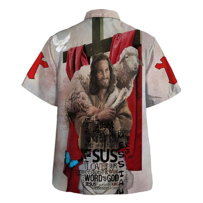 Jesus Holding Lamb Bible Verse Hawaiian Shirt For Men, Christian Hawaiian Shirt, Gift For Christian