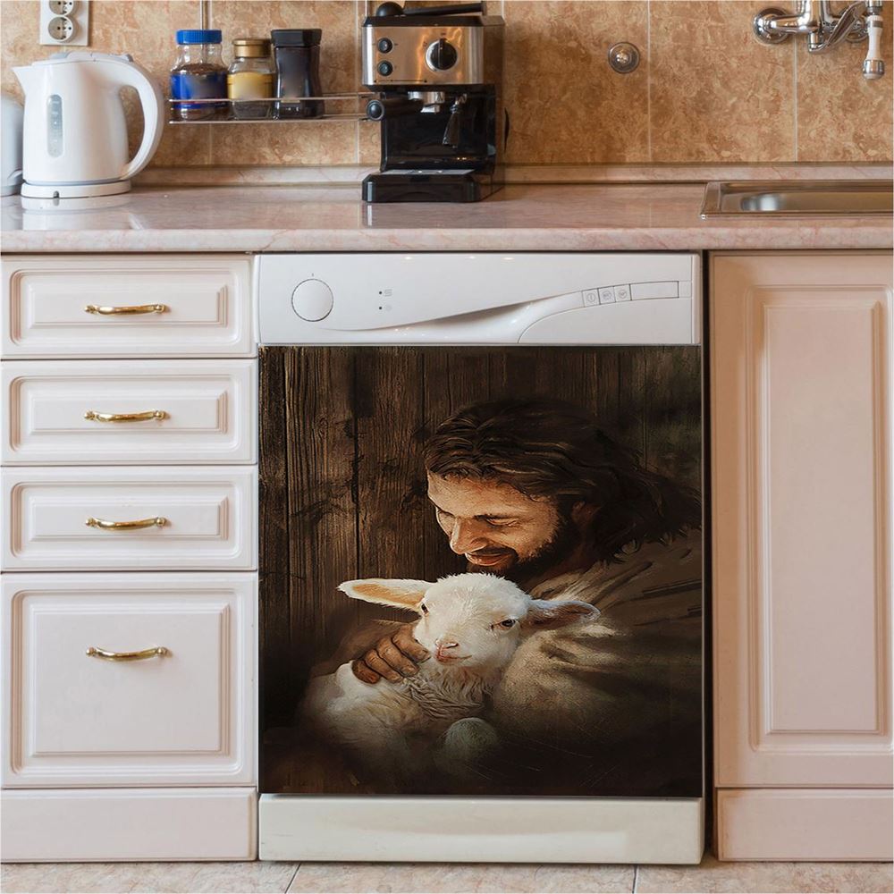 Jesus Holding Lamb Dishwasher Cover, Christian Dishwasher Stickers, Religious Kitchen Decor