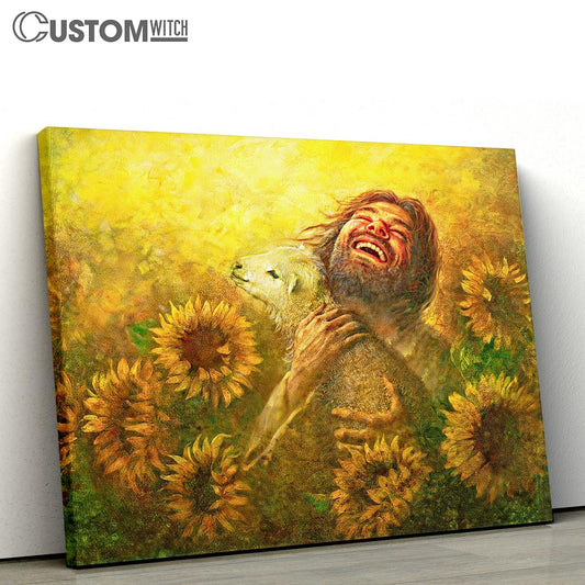 Jesus Holding Lamb In The Field Of Sunflower Canvas Wall Art - Jesus Christ Canvas - Christian Canvas Prints