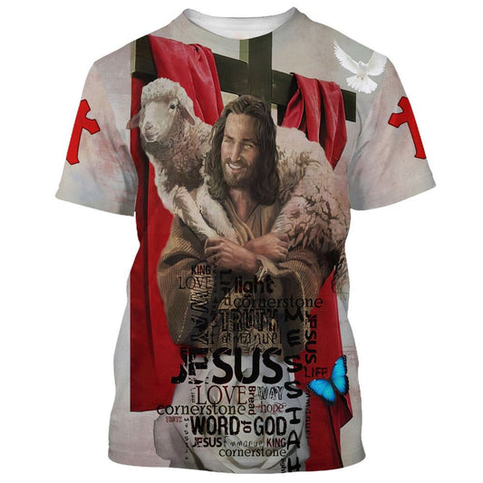 Jesus Holding Sheep All Over Print 3D T Shirt For Men And Women, Christian T-Shirt, Faith Shirt