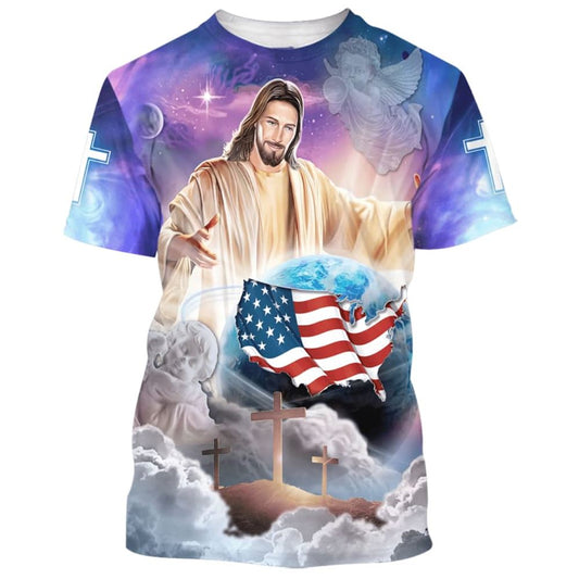 Jesus Holding The Earth All Over Print 3D T Shirt For Men And Women, Christian T-Shirt, Faith Shirt