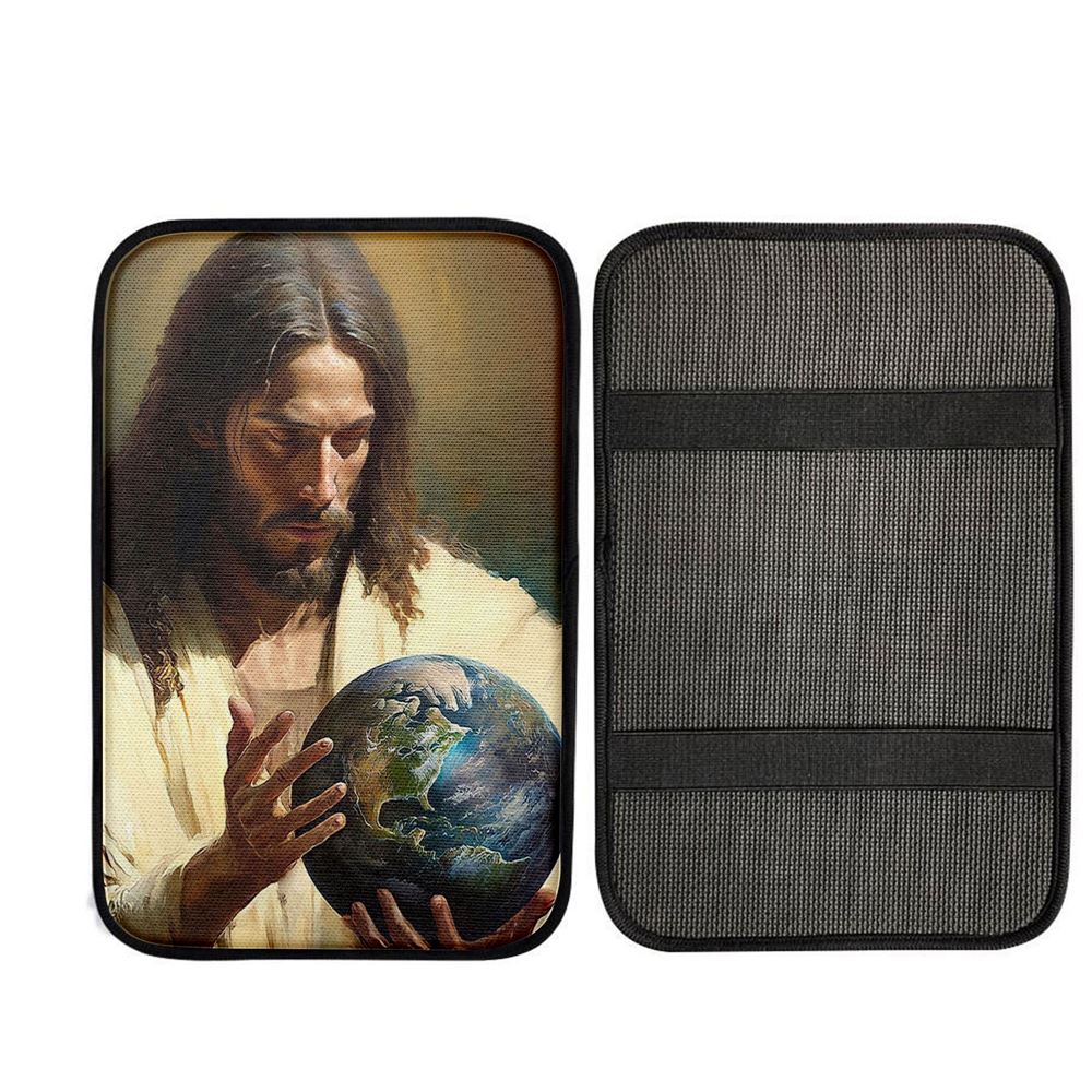 Jesus Holding The Earth Car Center Console Cover, God Car Armrest Accessories