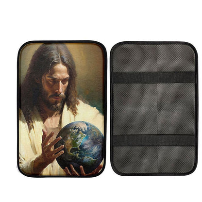 Jesus Holding The Earth Car Center Console Cover, God Car Armrest Accessories