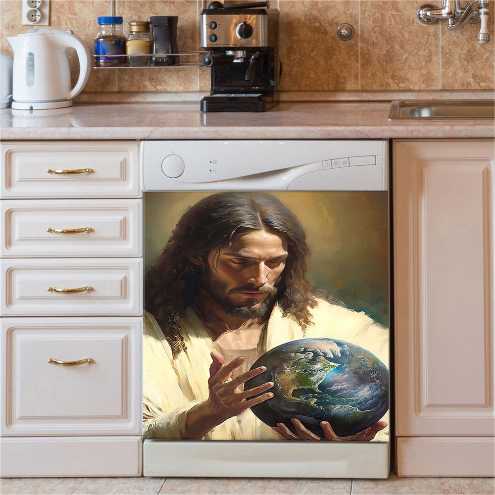 Jesus Holding The Earth Dishwasher Cover , Jesus Dishwasher Stickers, Jesus Kitchen Decor