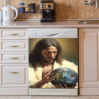 Jesus Holding The Earth Dishwasher Cover , Jesus Dishwasher Stickers, Jesus Kitchen Decor