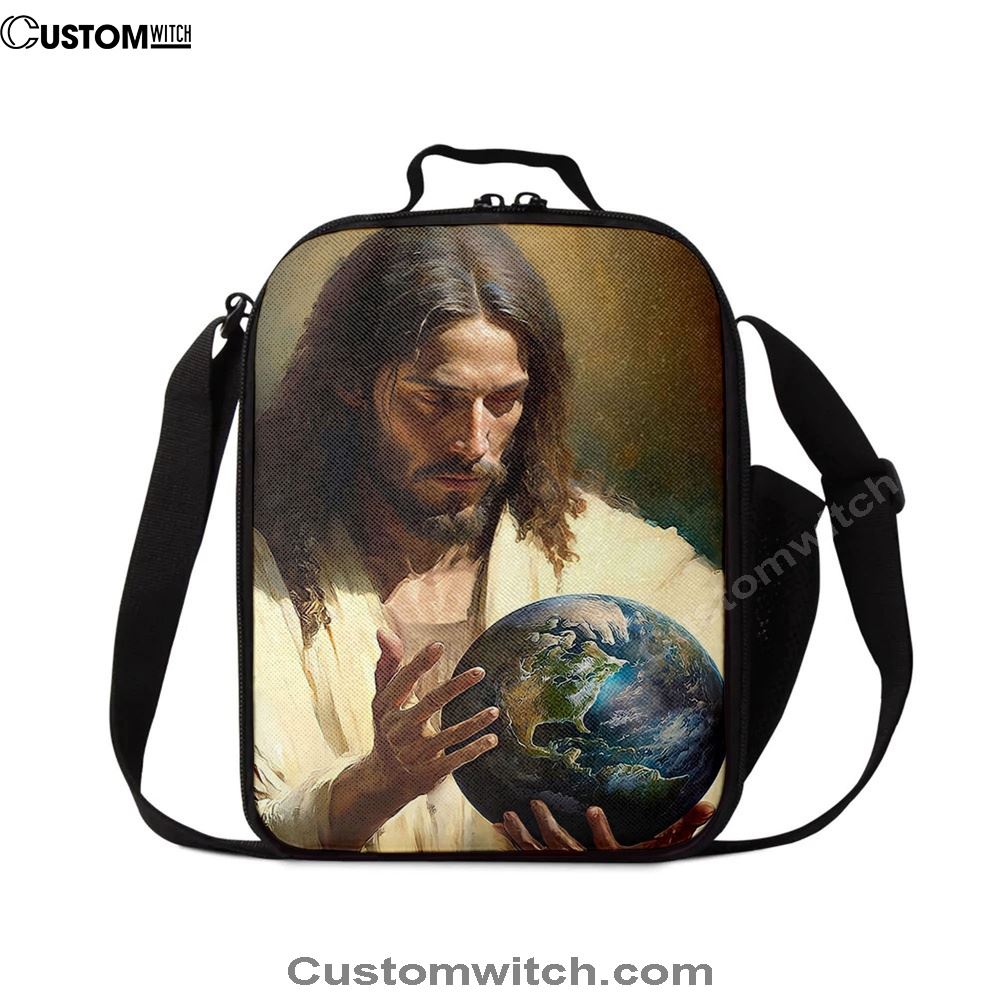 Jesus Holding The Earth Lunch Bag - Jesus Art, Christian Lunch Box For School, Picnic