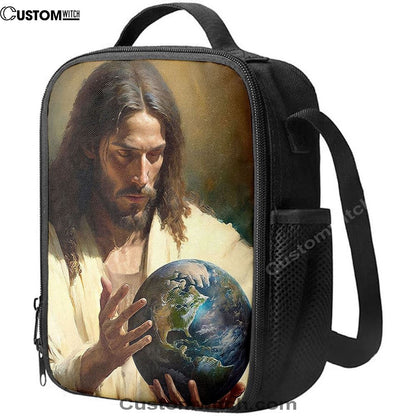 Jesus Holding The Earth Lunch Bag - Jesus Art, Christian Lunch Box For School, Picnic