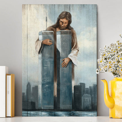 Jesus Holding The World Trade Center Building Canvas Prints - Jesus Christ Canvas Art - Christian Wall Decor