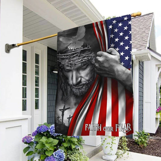 Jesus House Flags Faith Over Fear God Jesus House Flags, Christian Flag, Scripture Flag, Garden Banner