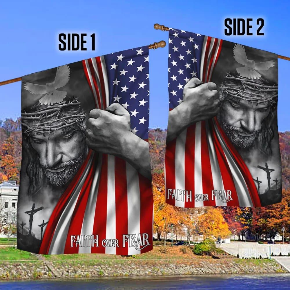 Jesus House Flags Faith Over Fear God Jesus House Flags, Christian Flag, Scripture Flag, Garden Banner