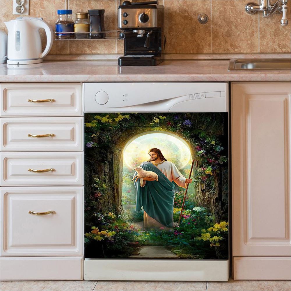 Jesus Hug A Lamb Dishwasher Cover , Jesus Dishwasher Stickers, Jesus Kitchen Decor
