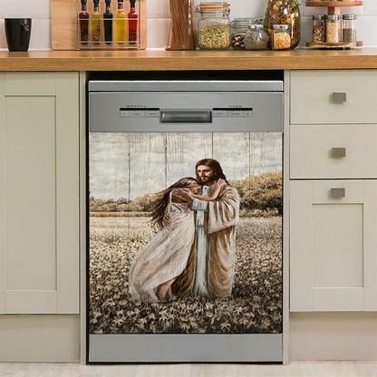 Jesus Hug Girl In Flower Field Dishwasher Cover, Christian Dishwasher Stickers, Bible Verse Kitchen Decor