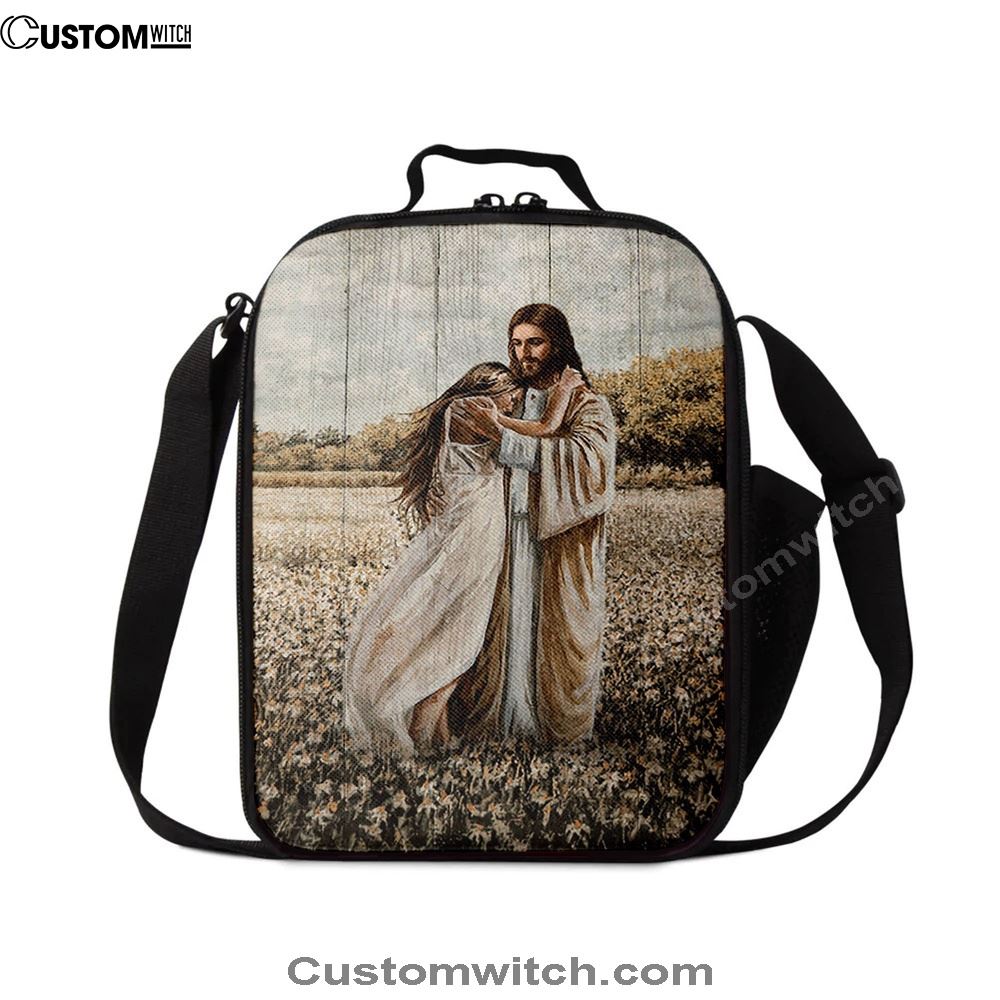 Jesus Hug Girl In Flower Field Lunch Bag, Christian Lunch Box For School, Picnic