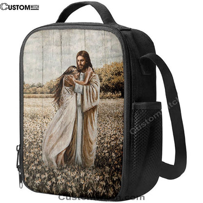 Jesus Hug Girl In Flower Field Lunch Bag, Christian Lunch Box For School, Picnic