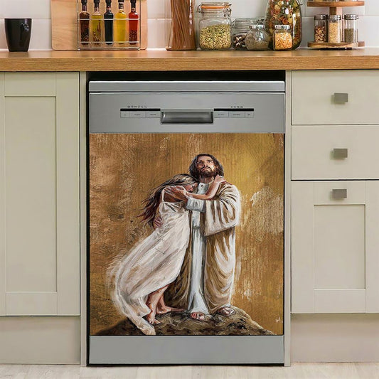 Jesus Hug In The Arms Of His Love Dishwasher Cover, Christian Dishwasher Stickers, Bible Verse Kitchen Decor