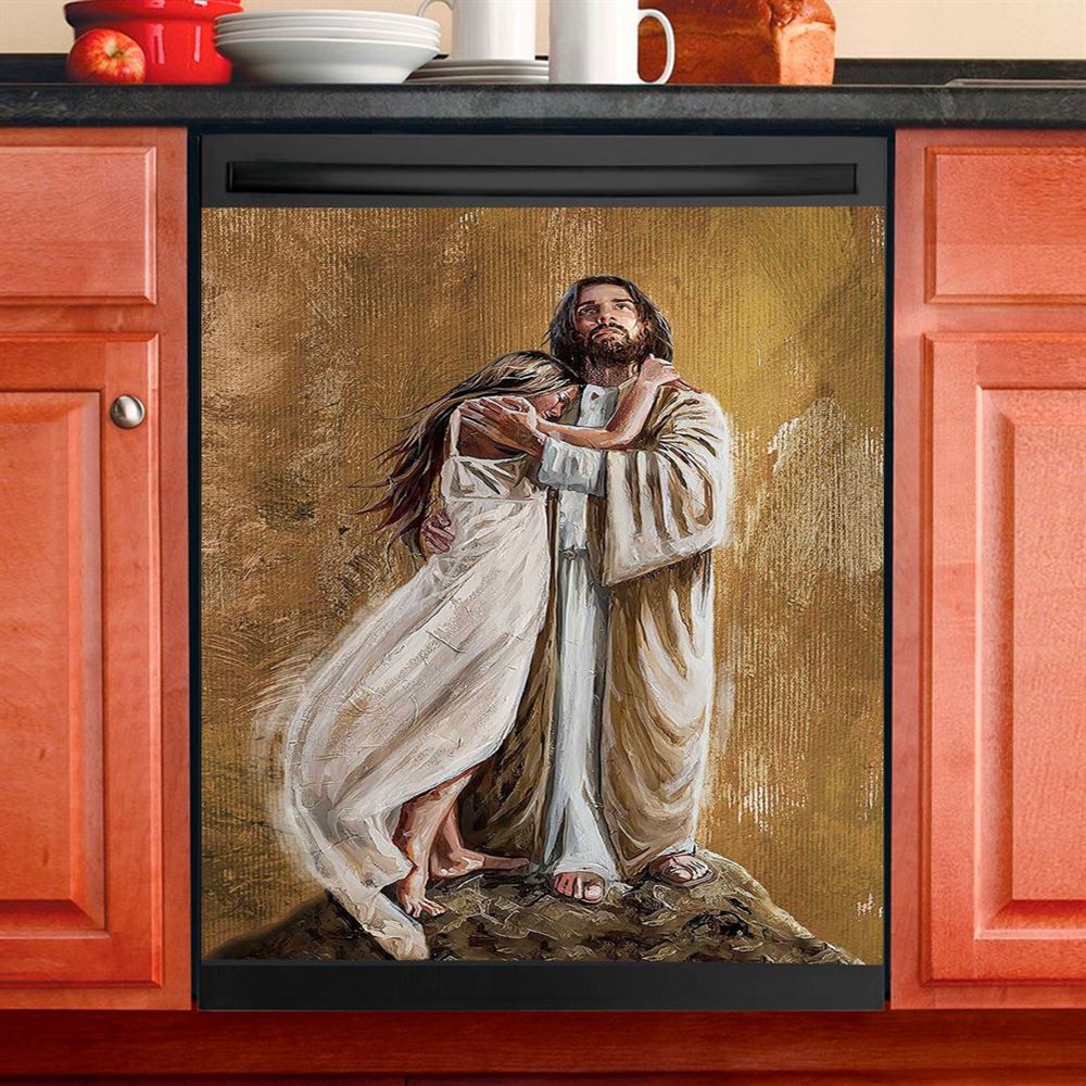 Jesus Hug In The Arms Of His Love Dishwasher Cover, Christian Dishwasher Stickers, Bible Verse Kitchen Decor