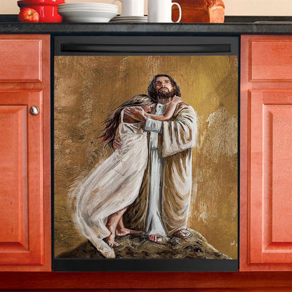 Jesus Hug In The Arms Of His Love Dishwasher Cover, Christian Dishwasher Stickers, Bible Verse Kitchen Decor