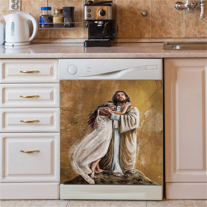 Jesus Hug In The Arms Of His Love Dishwasher Cover, Christian Dishwasher Stickers, Bible Verse Kitchen Decor