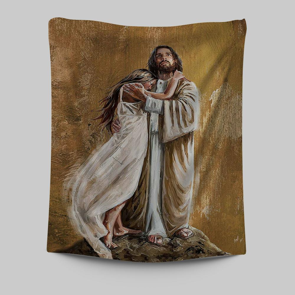 Jesus Hug In The Arms Of His Love Tapestry Art - Christian Art - Bible Verse Wall Art - Religious Home Decor
