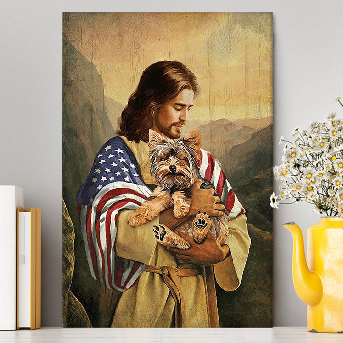 Jesus Hug Yorkshire Terrier Canvas Art - Christian Art - Bible Verse Wall Art - Religious Home Decor