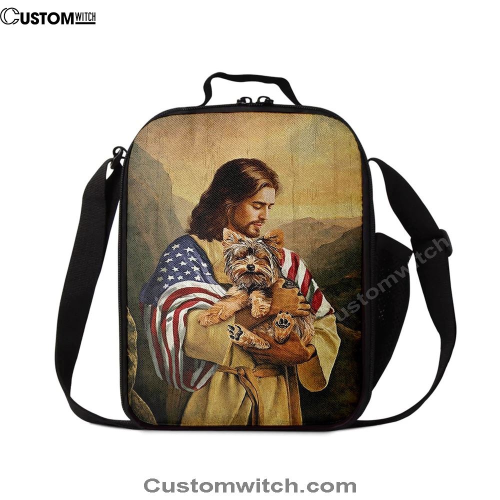 Jesus Hug Yorkshire Terrier Lunch Bag, Christian Lunch Box For School, Picnic