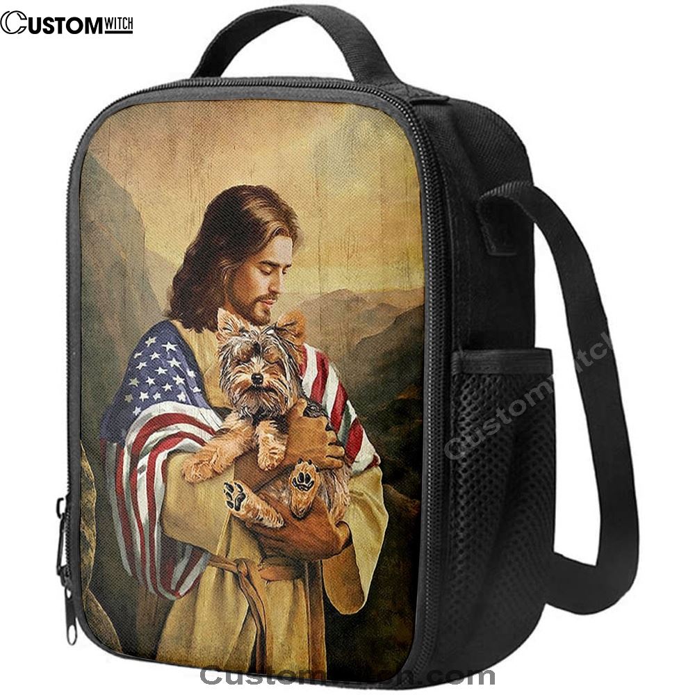 Jesus Hug Yorkshire Terrier Lunch Bag, Christian Lunch Box For School, Picnic