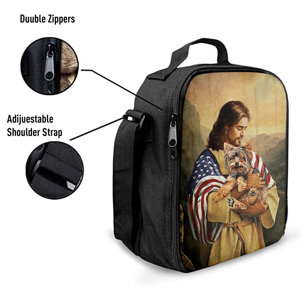 Jesus Hug Yorkshire Terrier Lunch Bag, Christian Lunch Box For School, Picnic