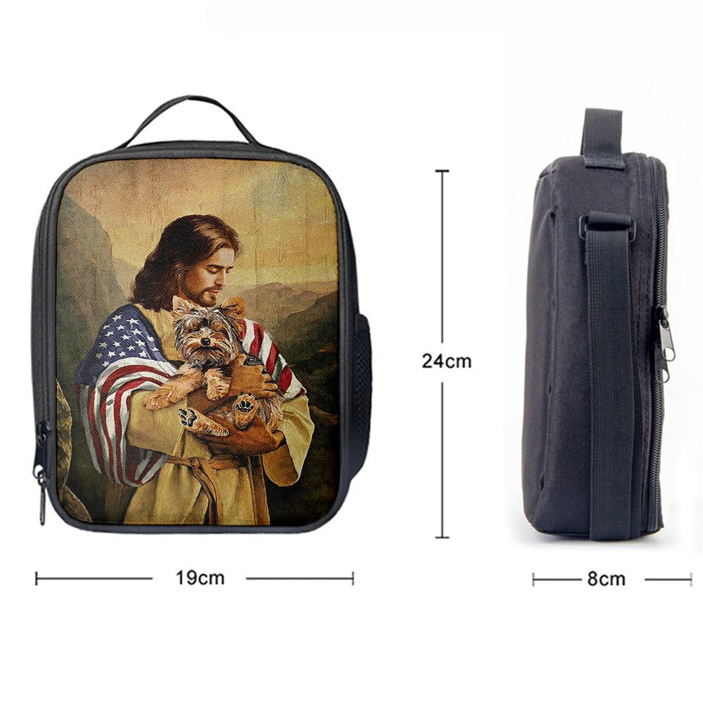 Jesus Hug Yorkshire Terrier Lunch Bag, Christian Lunch Box For School, Picnic