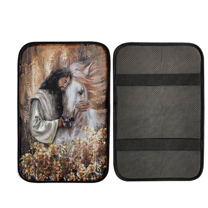Jesus Hugging A Horse Car Center Console Cover, God Car Armrest Accessories