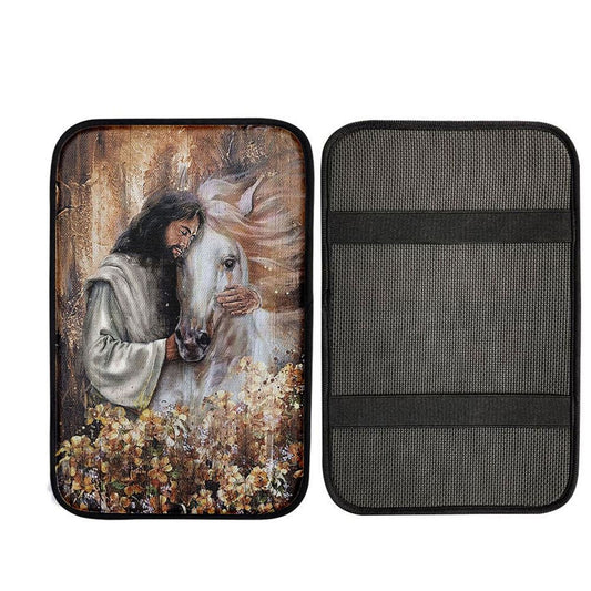 Jesus Hugging A Horse Car Center Console Cover, God Car Armrest Accessories