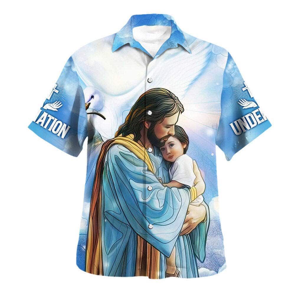 Jesus Hugging Child One Nation Under God Hawaiian Shirt For Men, Christian Hawaiian Shirt, Gift For Christian