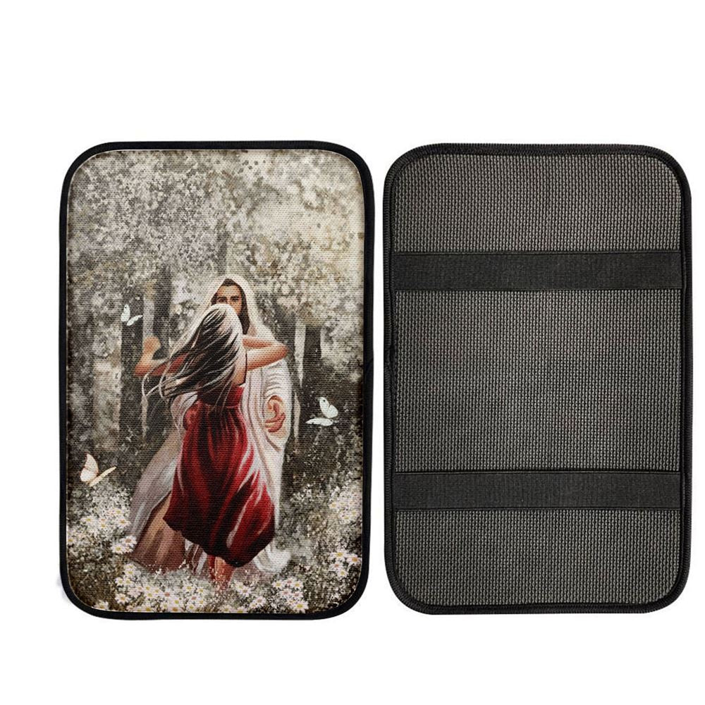 Jesus Hugging Girl Car Center Console Cover, God Car Armrest Accessories