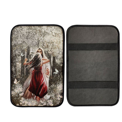 Jesus Hugging Girl Car Center Console Cover, God Car Armrest Accessories