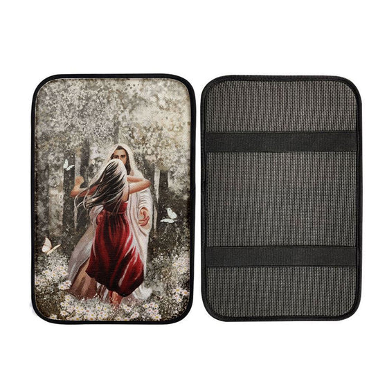 Jesus Hugging Girl Car Center Console Cover, God Car Armrest Accessories