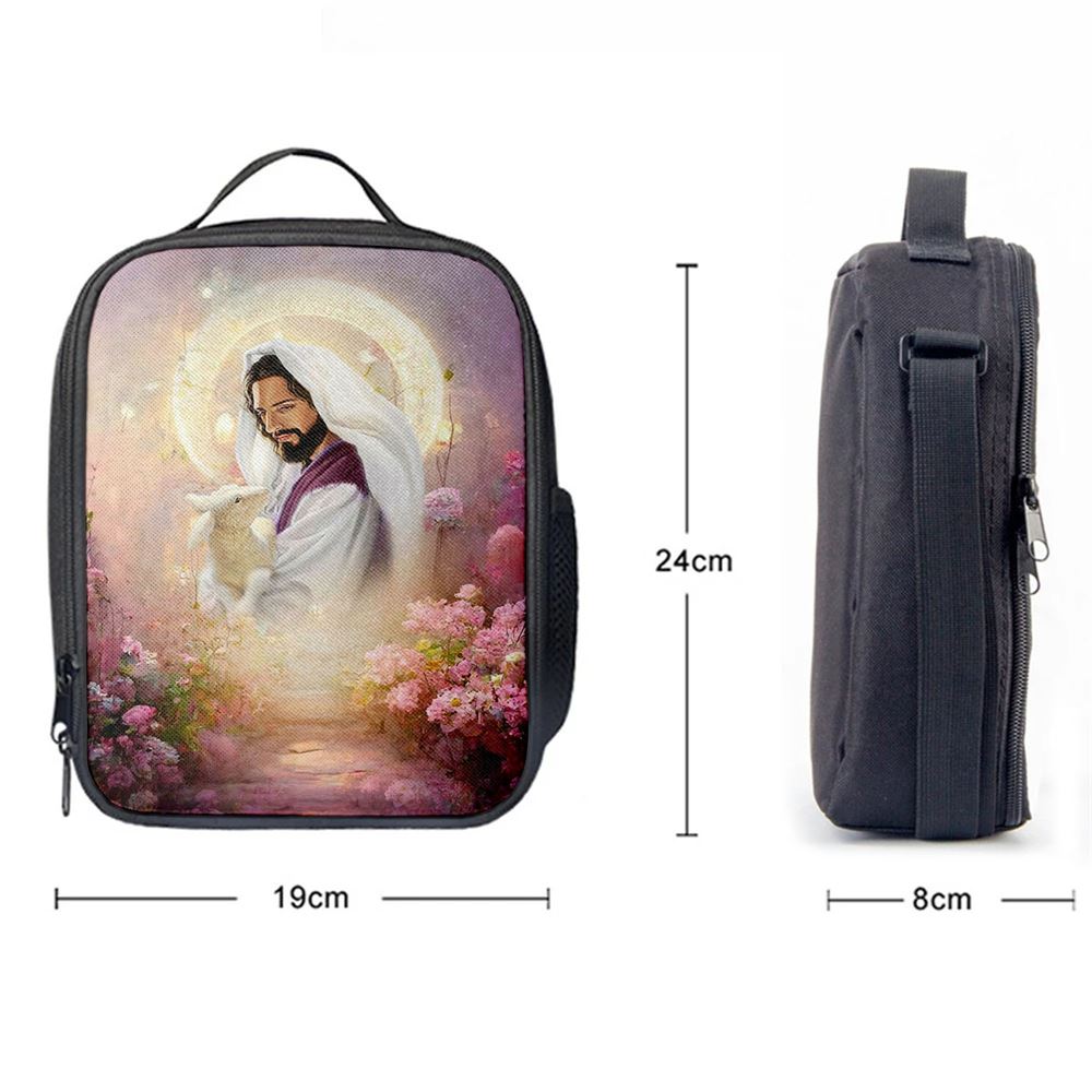 Jesus Hugging Lamb Lunch Bag - Jesus Art, Christian Lunch Box For School, Picnic