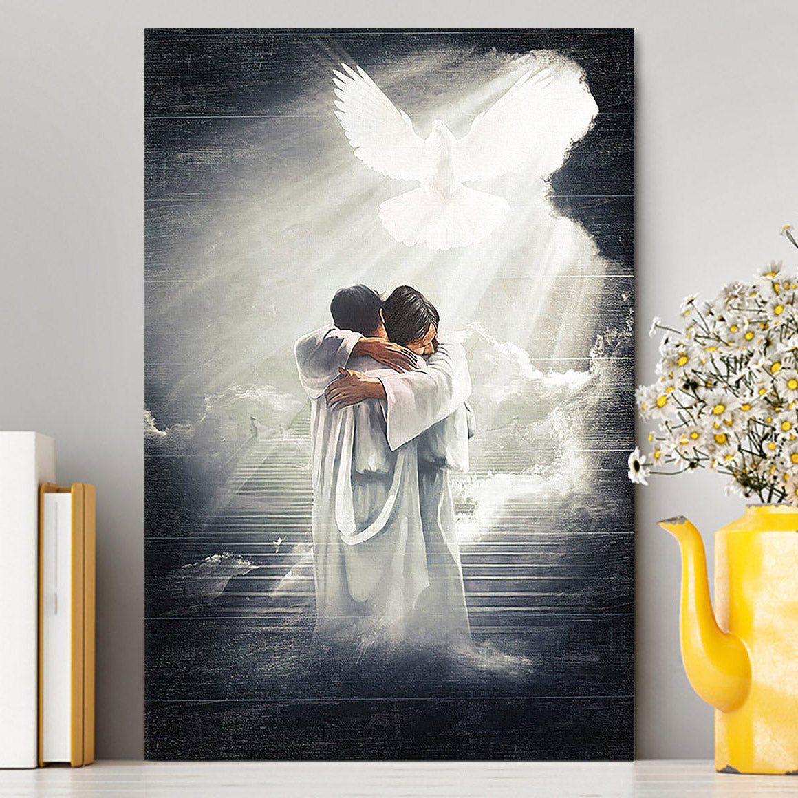 Jesus Hugging Man Dove Canvas Art - Christian Art - Bible Verse Wall Art - Religious Home Decor