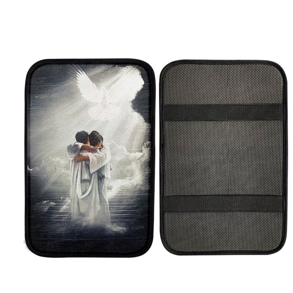 Jesus Hugging Man Dove Car Center Console Cover, God Car Armrest Accessories