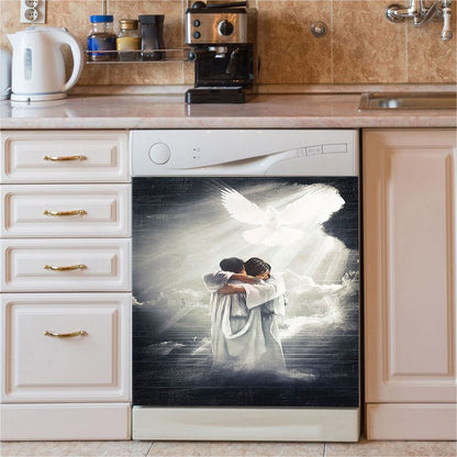 Jesus Hugging Man Dove Dishwasher Cover, Christian Dishwasher Stickers, Bible Verse Kitchen Decor