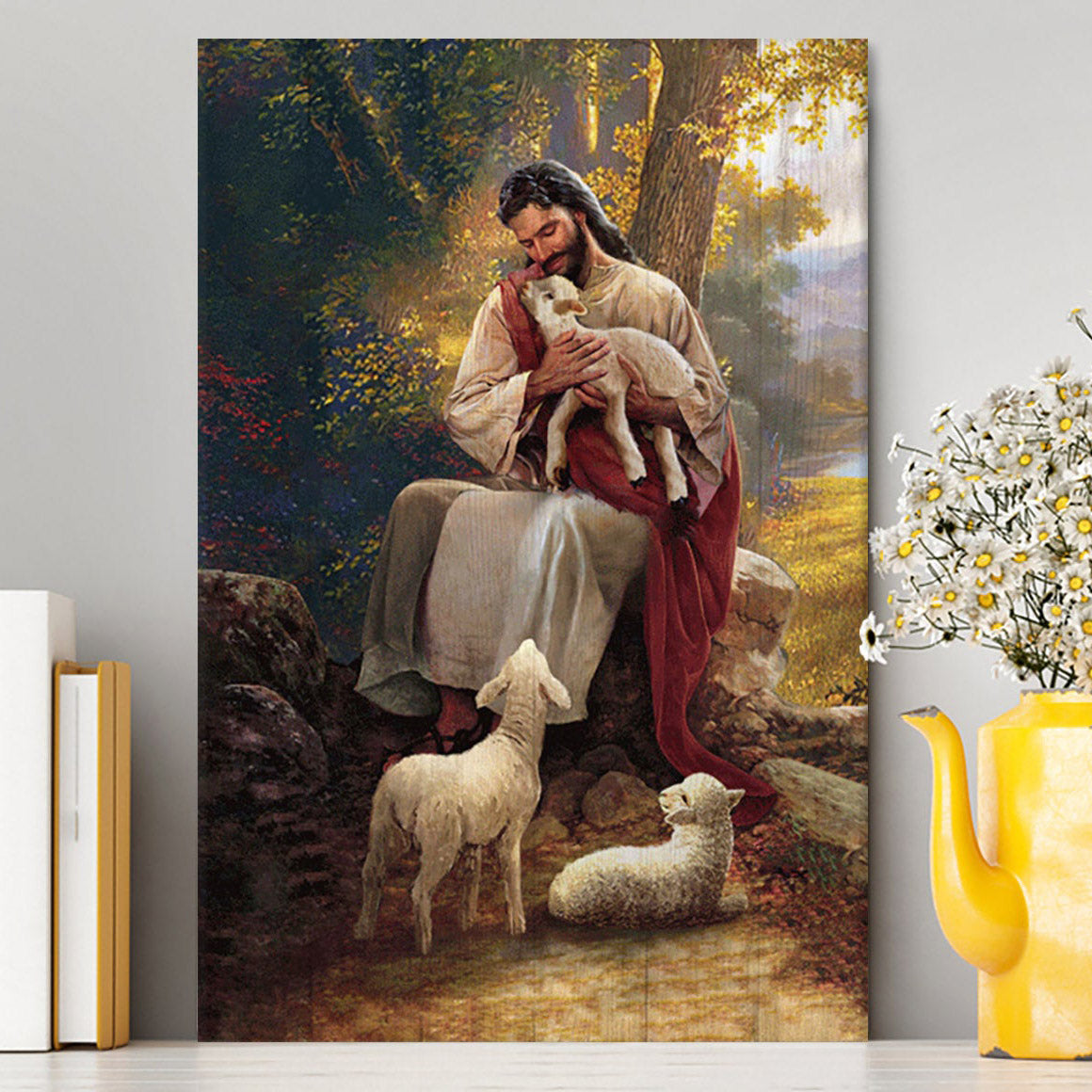 Jesus Hugs Lamb Of God Canvas Wall Art - Bible Verse Canvas Art - Inspirational Art - Christian Home Decor