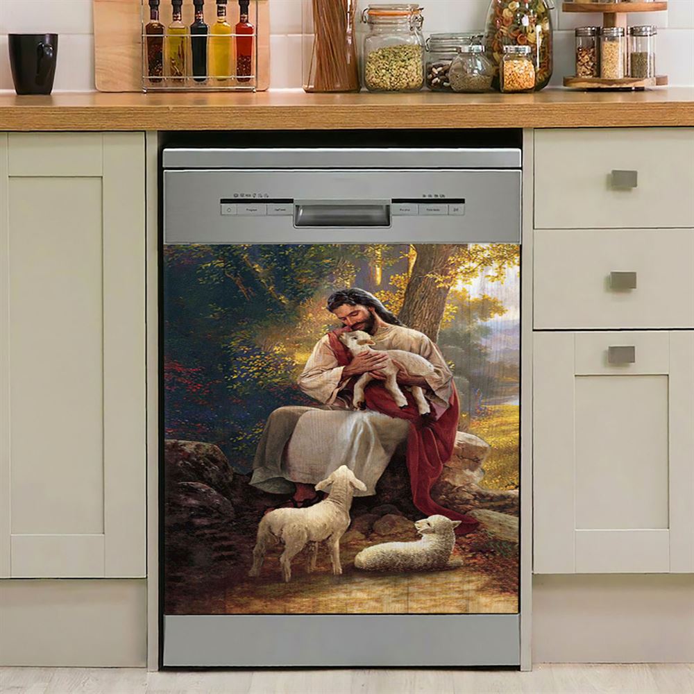 Jesus Hugs Lamb Of God Dishwasher Cover, Bible Verse Dishwasher Stickers, Inspirational Kitchen Decor