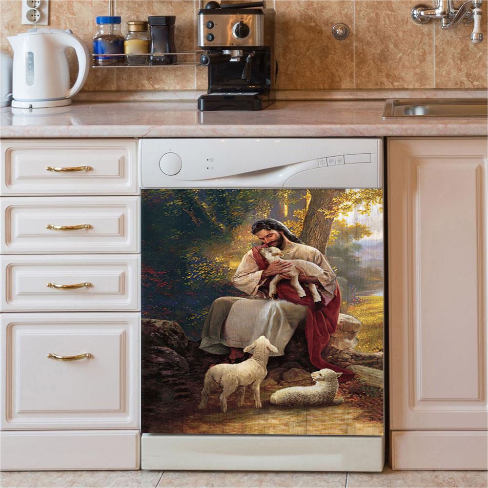 Jesus Hugs Lamb Of God Dishwasher Cover, Bible Verse Dishwasher Stickers, Inspirational Kitchen Decor