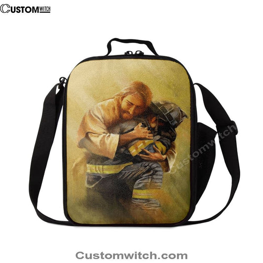 Jesus Hugs The Firefighter Lunch Bag, Christian Lunch Box For School, Picnic